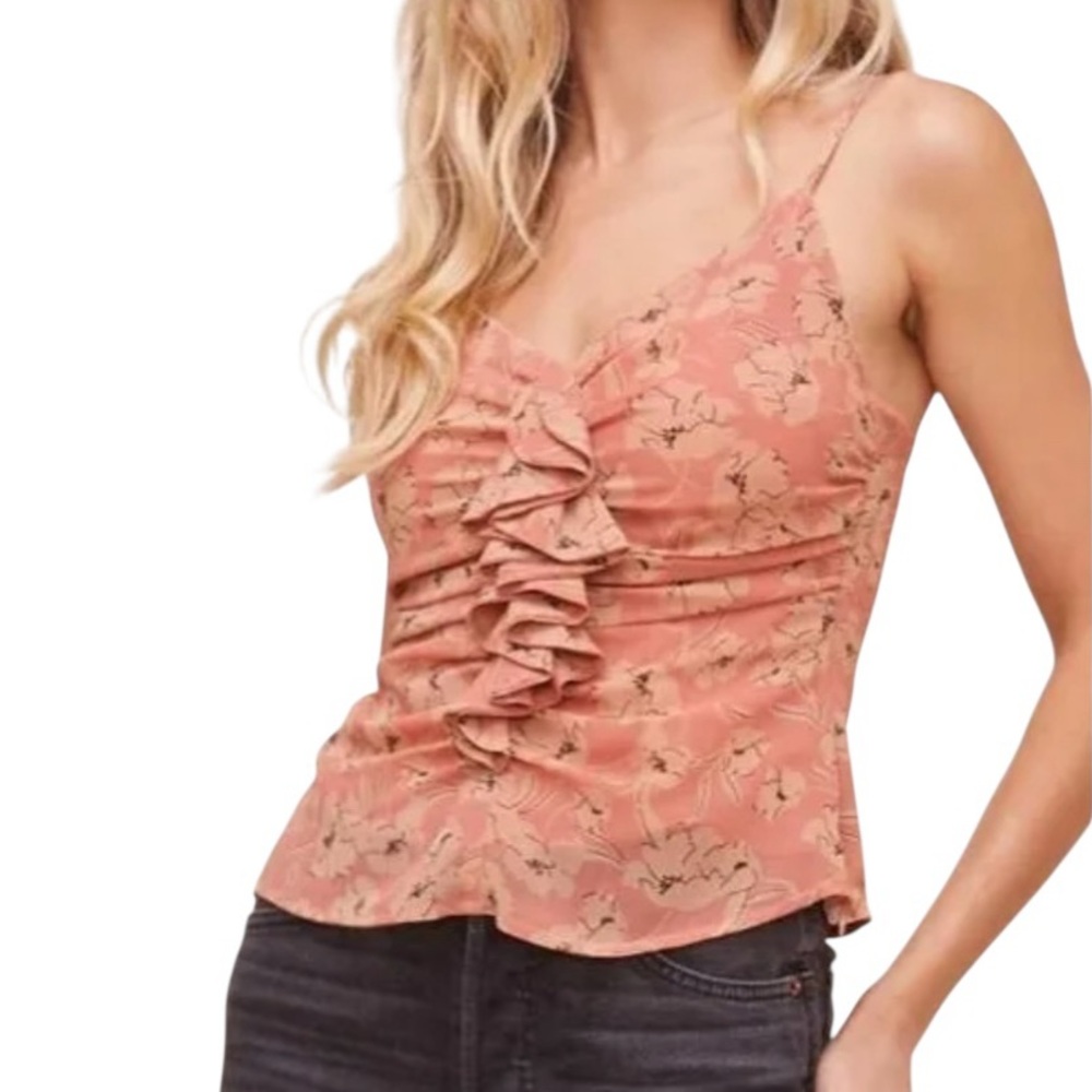 Astr The Label•Ruffled Shirred Clay Floral Cami Top